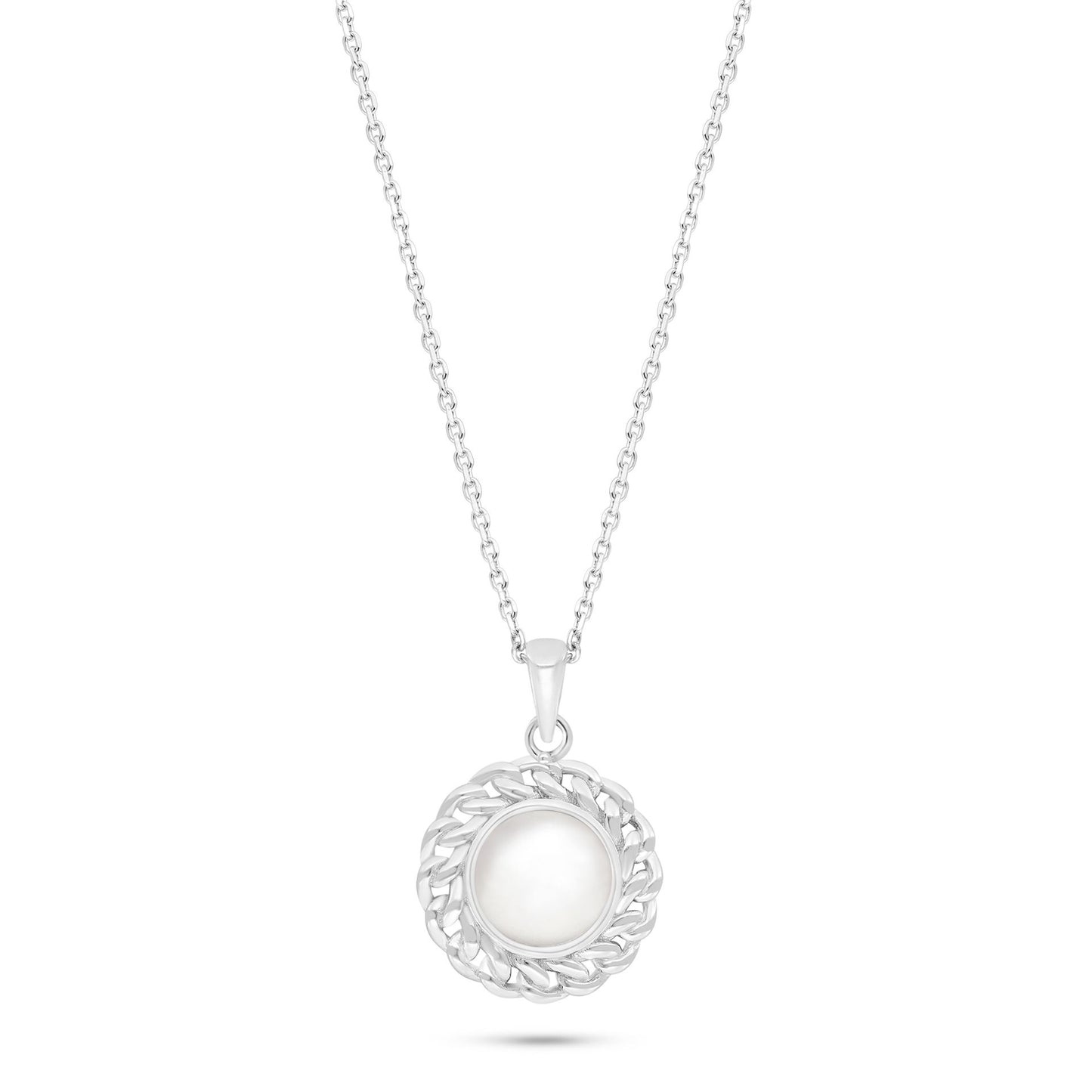 Sterling Silver 925 Necklace Rhodium Plated Embedded With Natural White Pearl