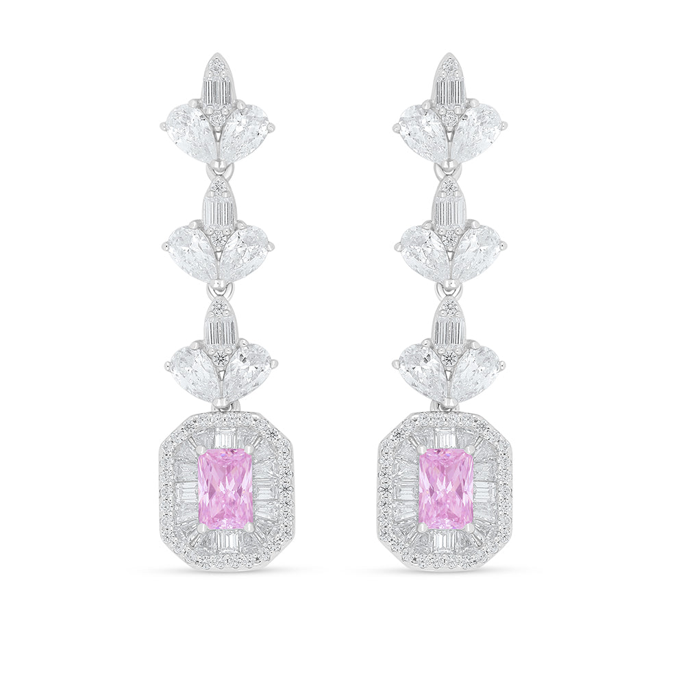 Sterling Silver 925 Set Rhodium Plated Embedded With Pink Zircon And White Zircon