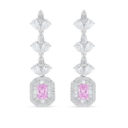 Sterling Silver 925 Set Rhodium Plated Embedded With Pink Zircon And White Zircon