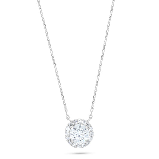 Sterling Silver 925 Necklace Rhodium Plated Embedded With White Zircon
