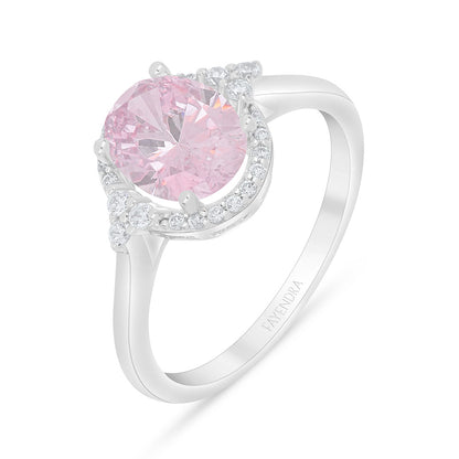 Sterling Silver 925 Ring Rhodium Plated Embedded With Pink Zircon And White Zircon