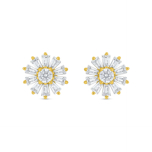 Sterling Silver 925 Earring Golden Plated Embedded With White Zircon