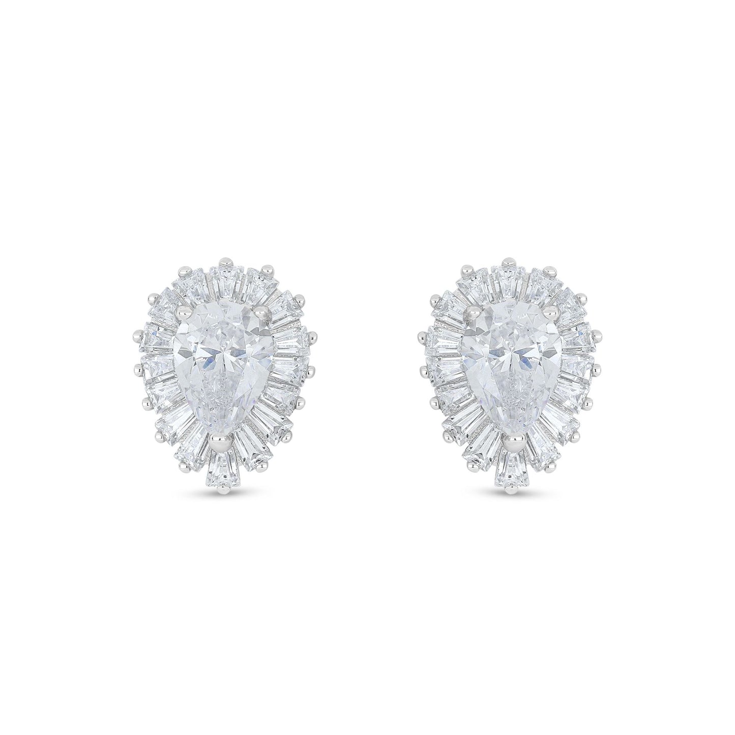 Sterling Silver 925 Earring Rhodium Plated Embedded With White Zircon