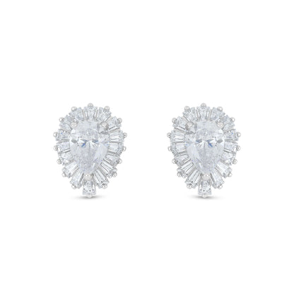 Sterling Silver 925 Earring Rhodium Plated Embedded With White Zircon
