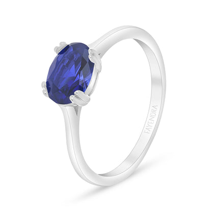 Sterling Silver 925 Ring Rhodium Plated Embedded With Sapphire Corundum