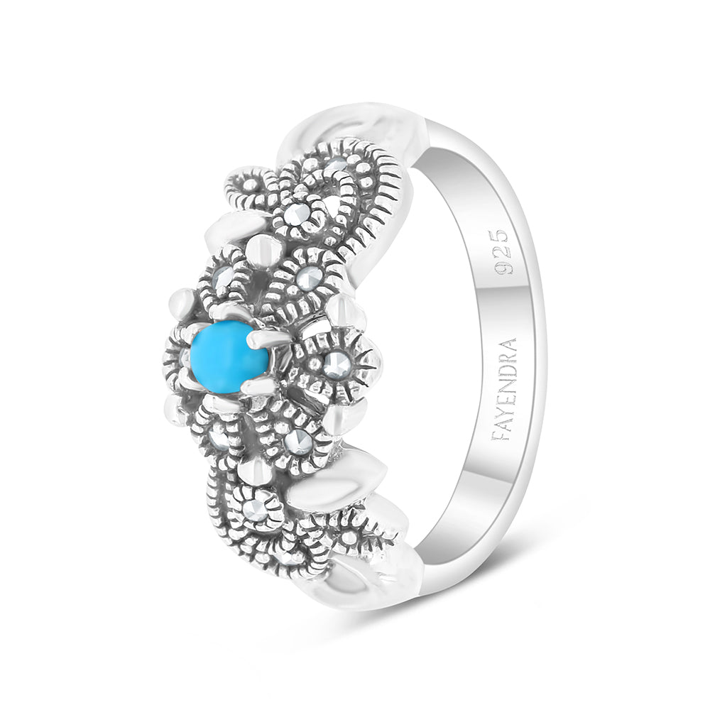 Sterling Silver 925 Set Embedded With Natural Processed Turquoise And Marcasite Stones
