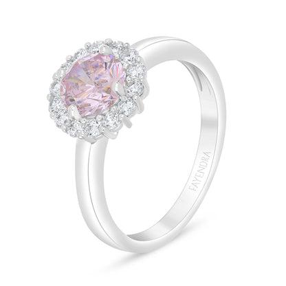 Sterling Silver 925 Ring Rhodium Plated Embedded With Pink Zircon And White Zircon