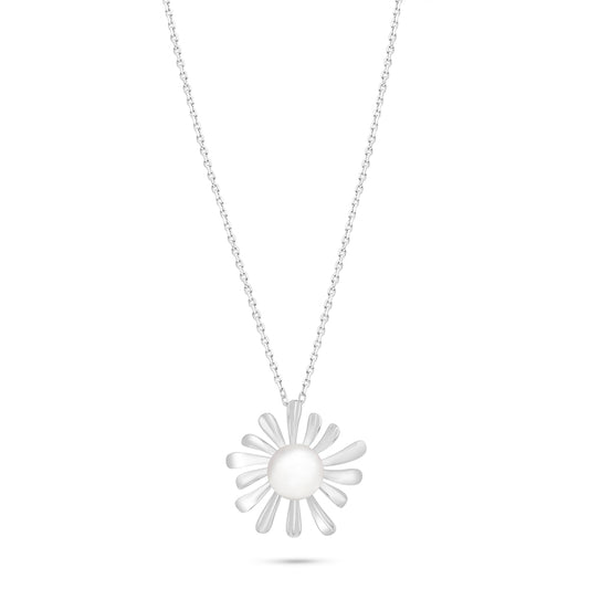 Sterling Silver 925 Necklace Rhodium Plated Embedded With Natural White Pearl