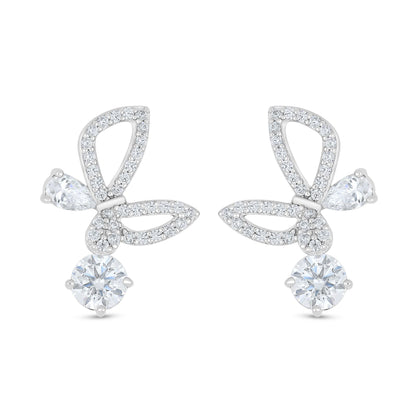 Sterling Silver 925 Earring Rhodium Plated Embedded With White Zircon