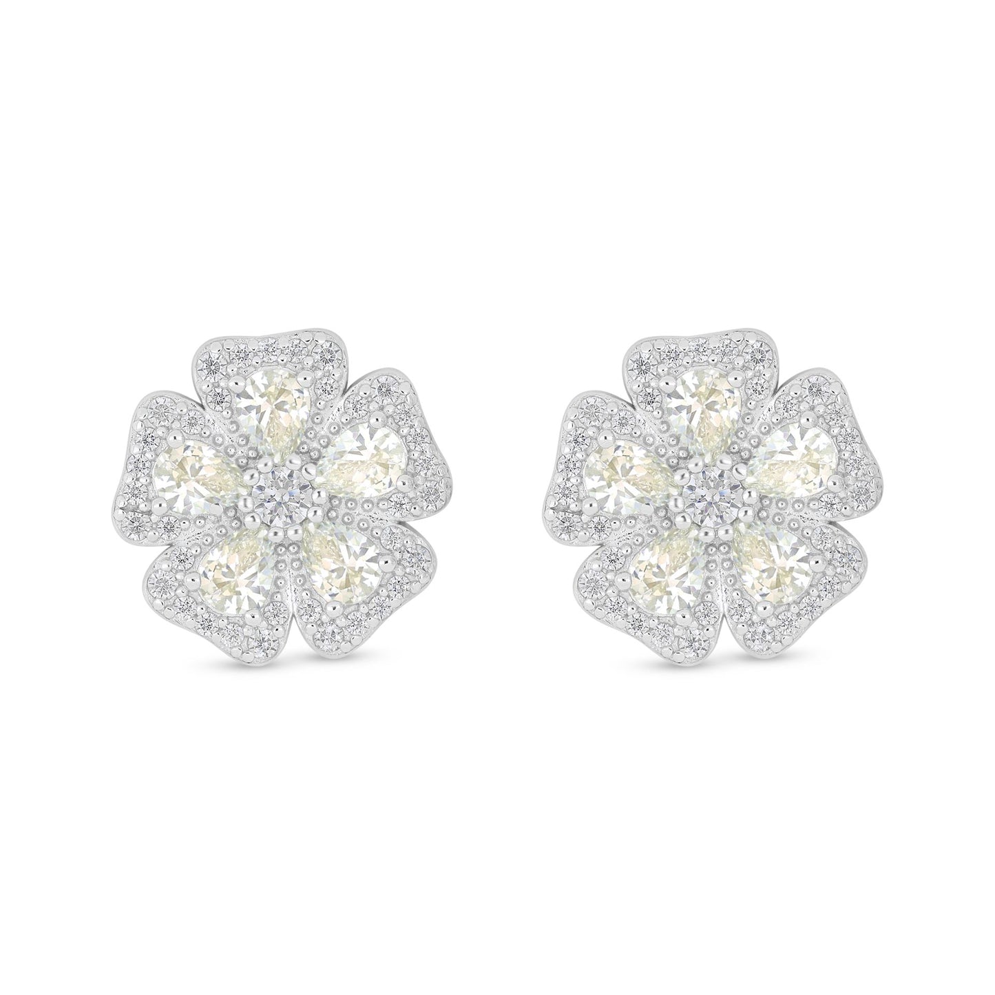 Sterling Silver 925 Earring Rhodium Plated Embedded With Diamond Zircon And White Zircon