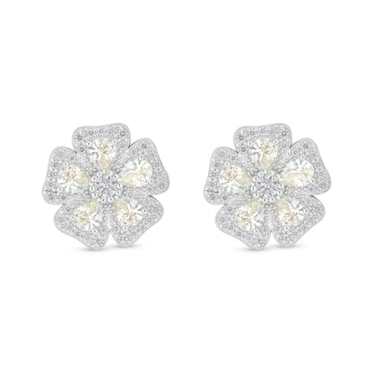 Sterling Silver 925 Earring Rhodium Plated Embedded With Diamond Zircon And White Zircon