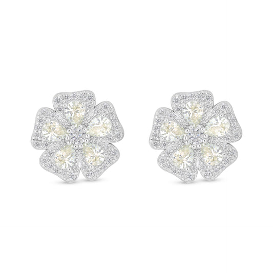 Sterling Silver 925 Earring Rhodium Plated Embedded With Diamond Zircon And White Zircon