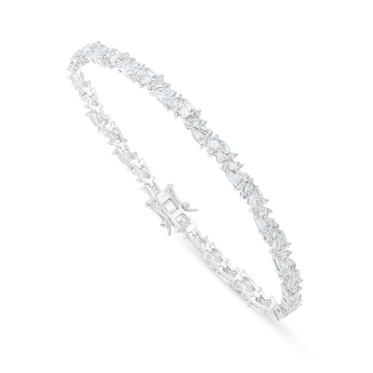 Sterling Silver 925 Bracelet Rhodium Plated Embedded With White Zircon