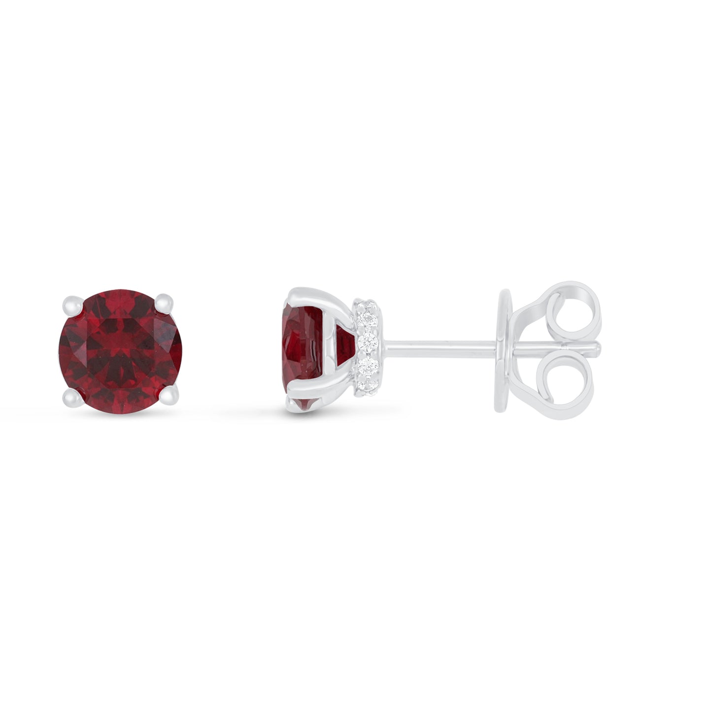 Sterling Silver 925 Earring Rhodium Plated Embedded With Ruby Corundum And White Zircon