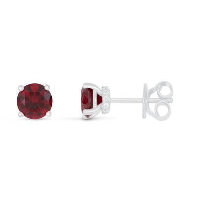 Sterling Silver 925 Earring Rhodium Plated Embedded With Ruby Corundum And White Zircon
