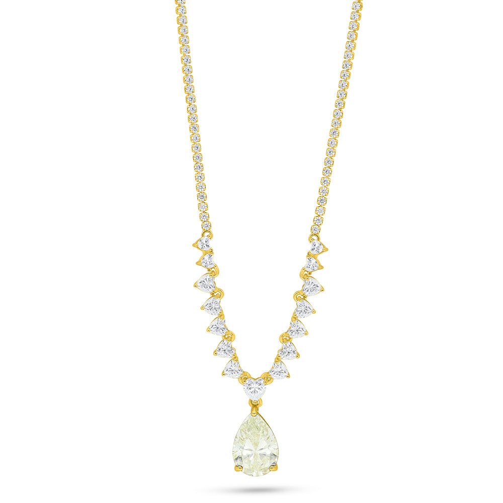 عقد من الفضة الخالصة عيار 925 مطلي ذهبي مرصع بالزركون الكناري الالماسي و فص ابيض