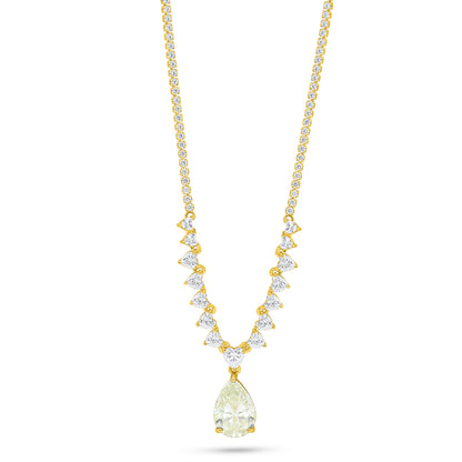 عقد من الفضة الخالصة عيار 925 مطلي ذهبي مرصع بالزركون الكناري الالماسي و فص ابيض