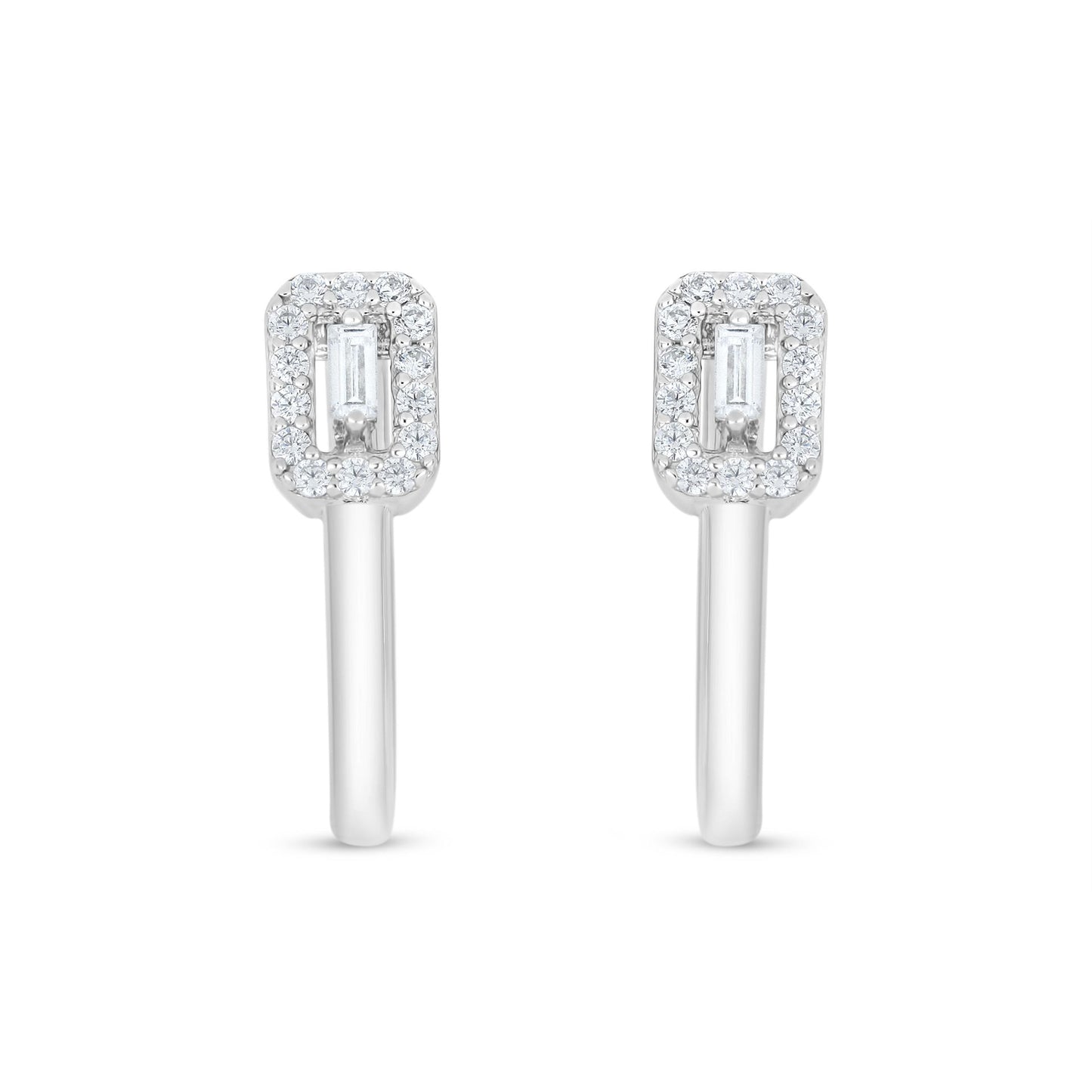 Sterling Silver 925 Earring Rhodium Plated Embedded With White Zircon