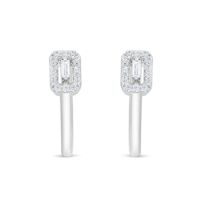 Sterling Silver 925 Earring Rhodium Plated Embedded With White Zircon
