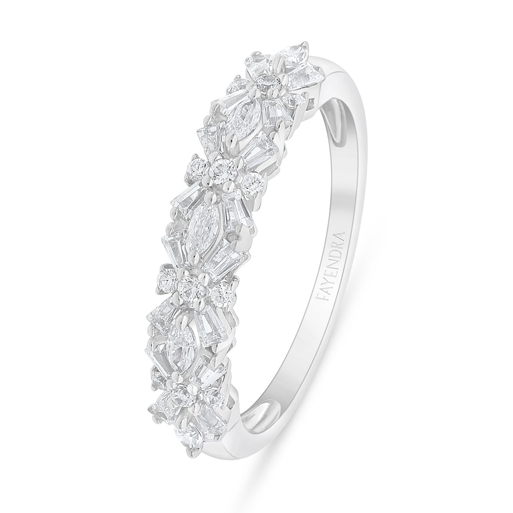 Sterling Silver 925 Ring Rhodium Plated Embedded With White Zircon