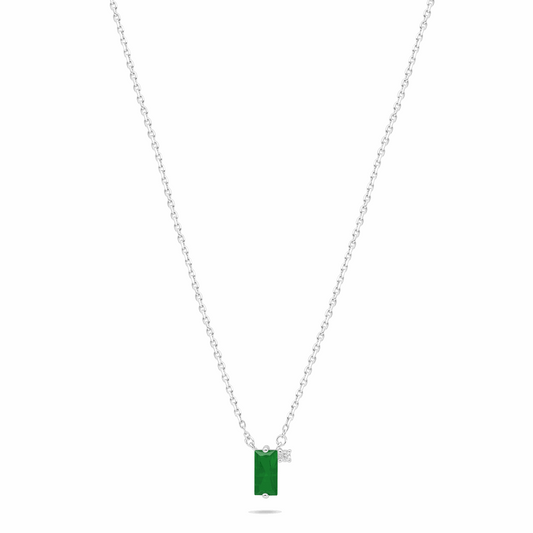 Sterling Silver 925 Necklace Rhodium Plated Embedded With Emerald Zircon And White Zircon