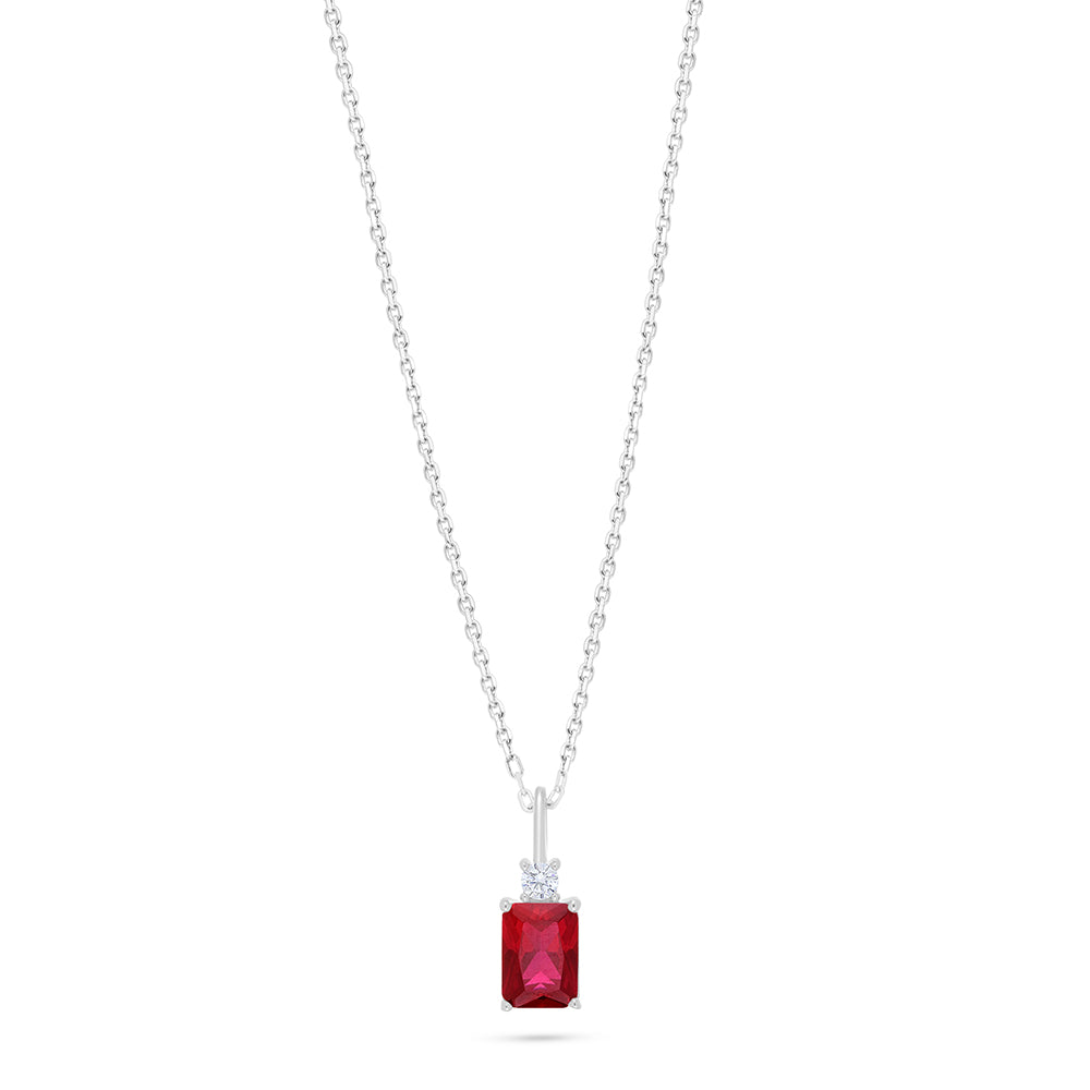 Sterling Silver 925 Necklace Rhodium Plated Embedded With Ruby Corundum And White Zircon