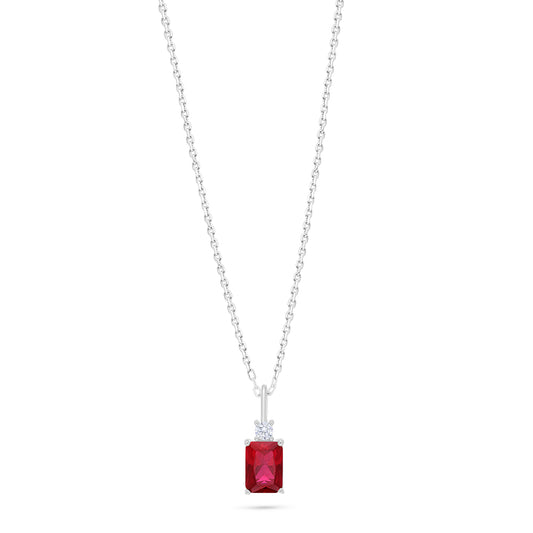 Sterling Silver 925 Necklace Rhodium Plated Embedded With Ruby Corundum And White Zircon