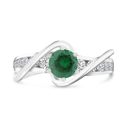 Sterling Silver 925 Ring Rhodium Plated Embedded With Emerald