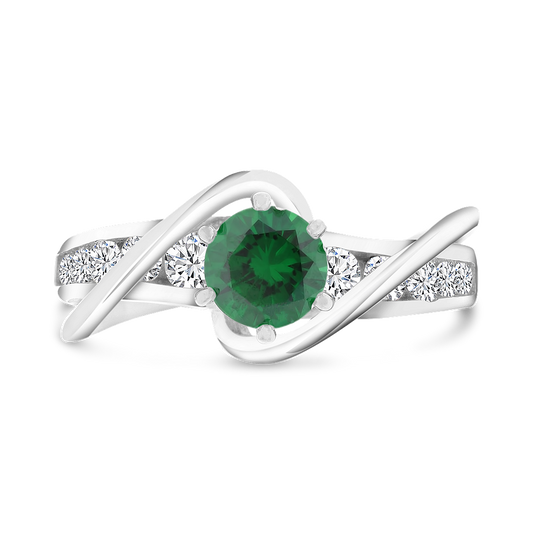 Sterling Silver 925 Ring Rhodium Plated Embedded With Emerald