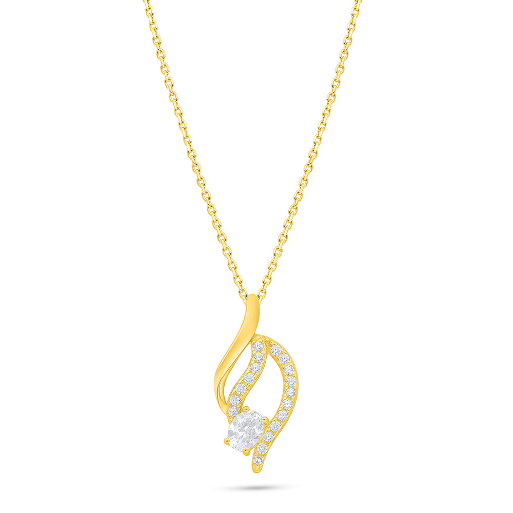 Sterling Silver 925 Necklace Golden Plated Embedded With White Zircon