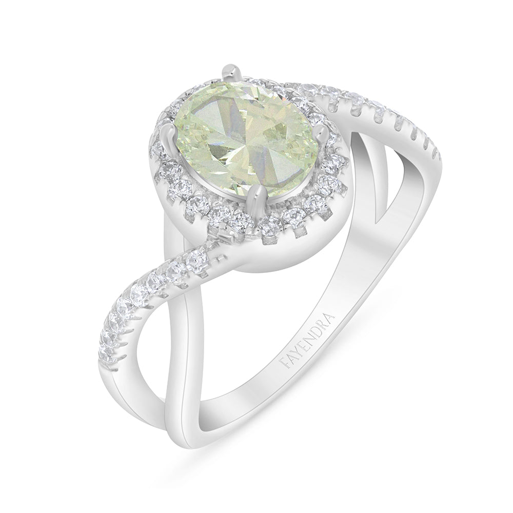 خاتم من الفضة الخالصة عيار 925 مطلي روديوم مرصع بالزركون الكناري الالماسي و فص ابيض