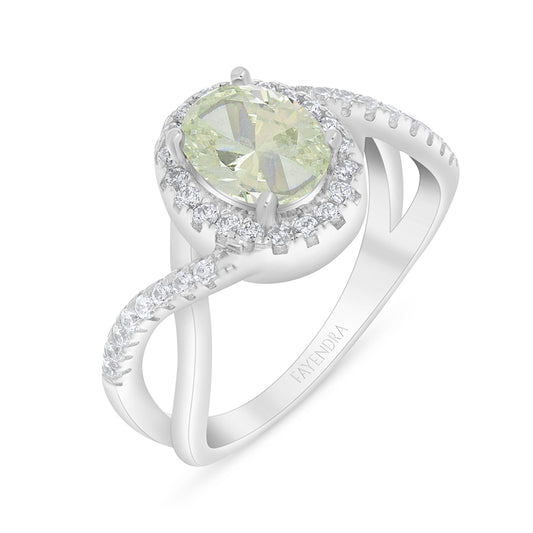 خاتم من الفضة الخالصة عيار 925 مطلي روديوم مرصع بالزركون الكناري الالماسي و فص ابيض