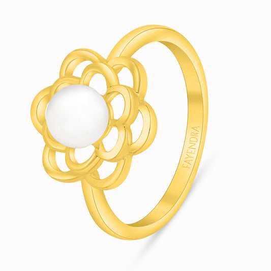 Sterling Silver 925 Ring Golden Plated Embedded With Natural White Pearl