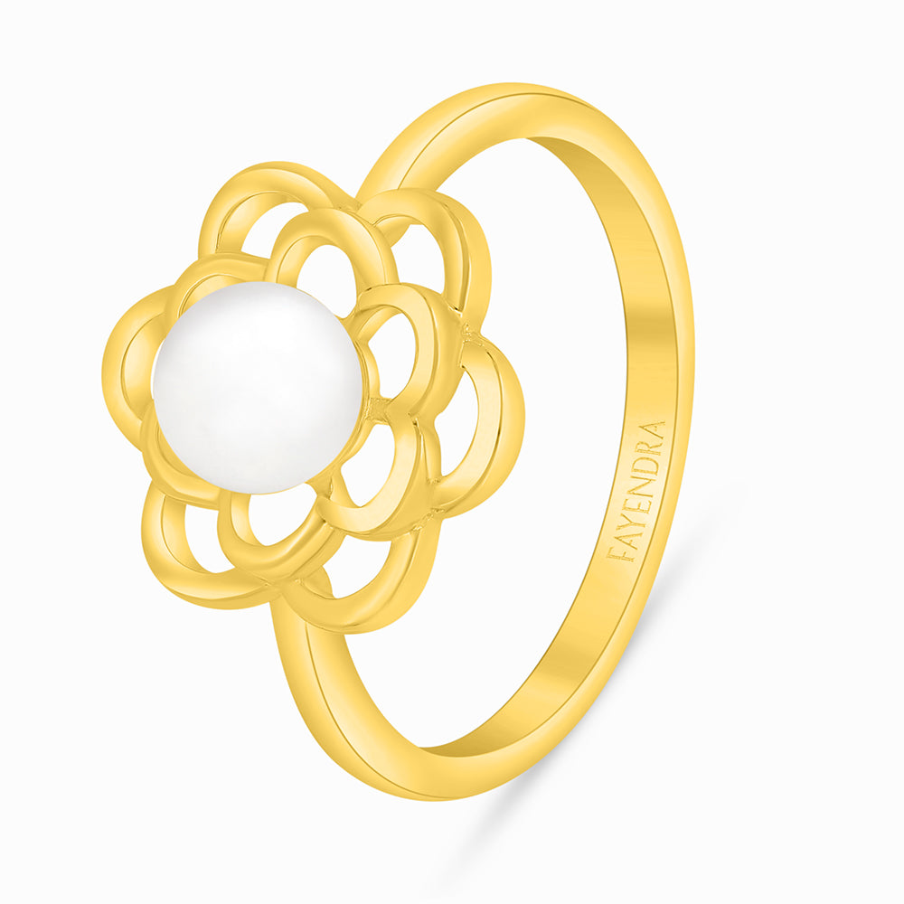 خاتم من الفضة الخالصة عيار 925 مطلي ذهبي مرصع لولو ابيض طبيعي