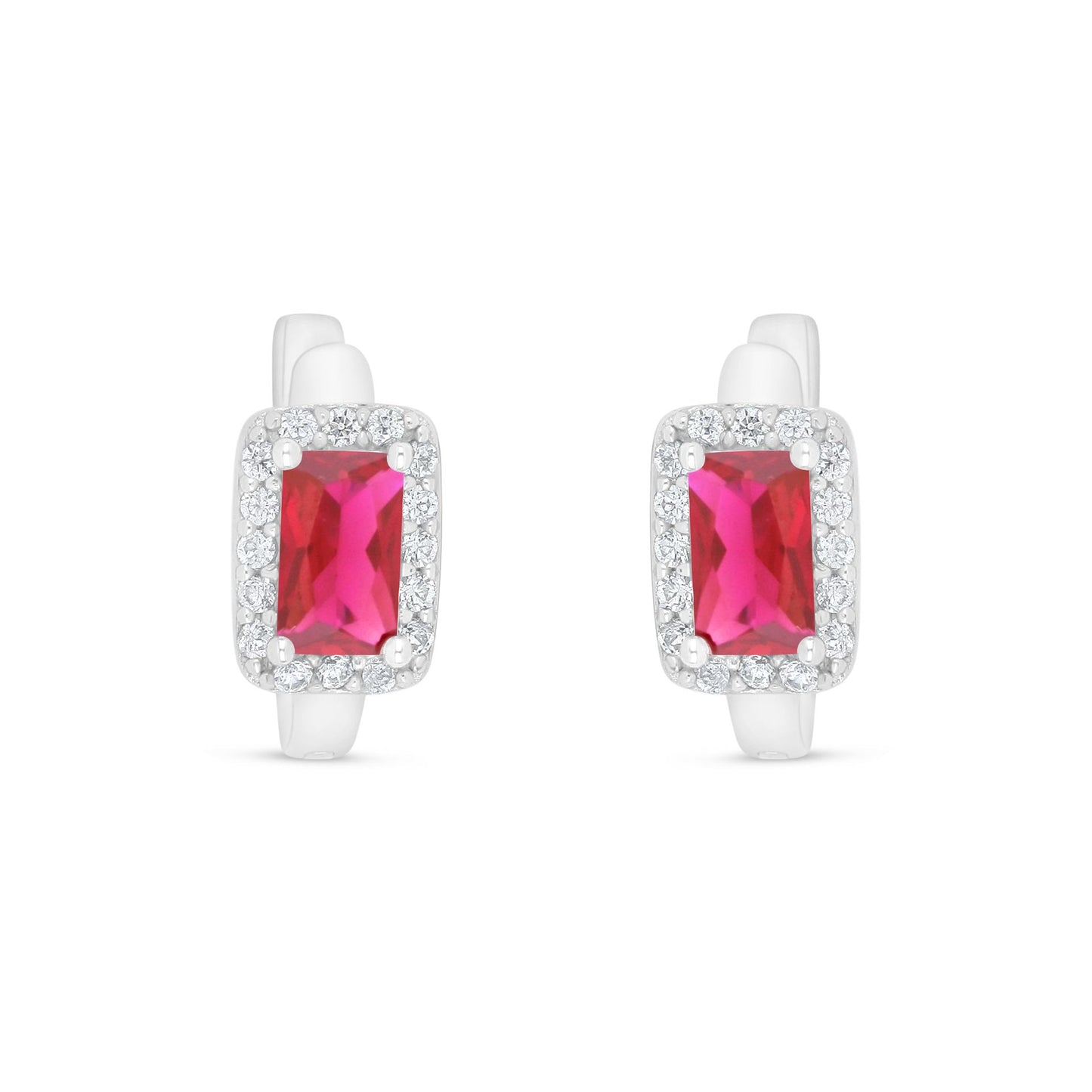 Sterling Silver 925 Earring Rhodium Plated Embedded With Ruby Corundum And White Zircon