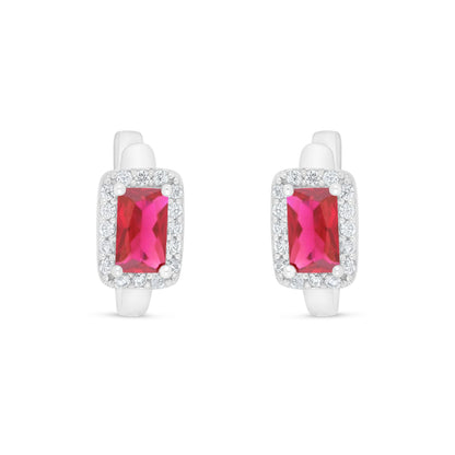 Sterling Silver 925 Earring Rhodium Plated Embedded With Ruby Corundum And White Zircon