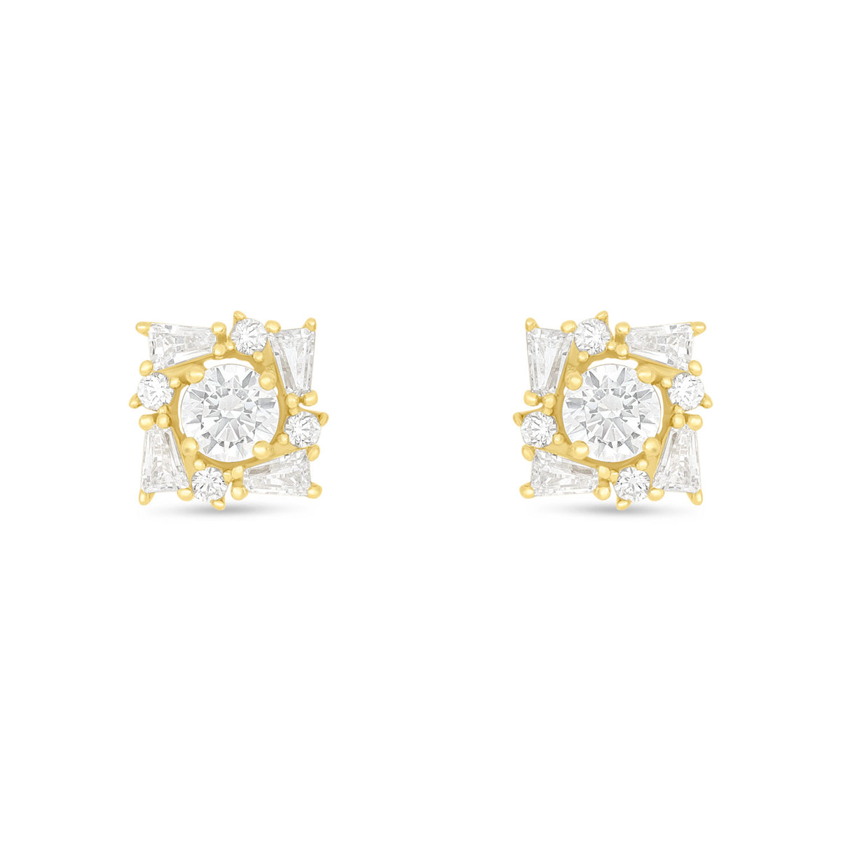 Sterling Silver 925 Earring Golden Plated Embedded With White Zircon