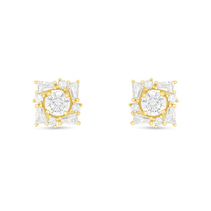 Sterling Silver 925 Earring Golden Plated Embedded With White Zircon