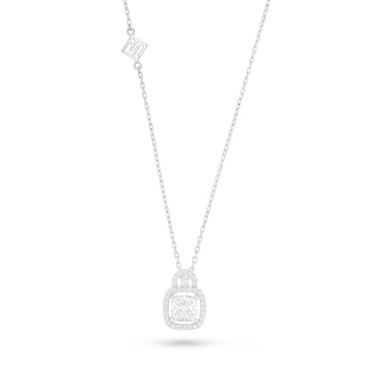 Sterling Silver 925 Necklace Rhodium Plated Embedded With White Zircon