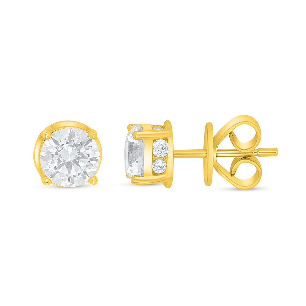 Sterling Silver 925 Earring Golden Plated Embedded With White Zircon