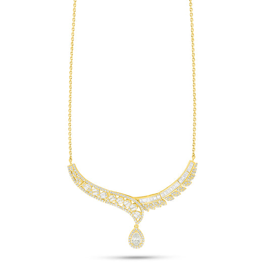 Sterling Silver 925 Necklace Golden Plated Embedded With Yellow Diamond And White Zircon
