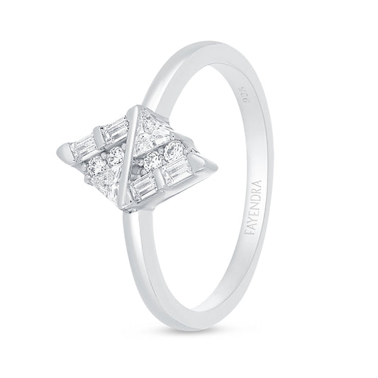 Sterling Silver 925 Ring Rhodium Plated Embedded With White Zircon