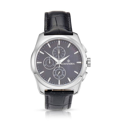 Stainless Steel 316L Watch Silver Color Black Leather For Men - BLACK MOP DIAL