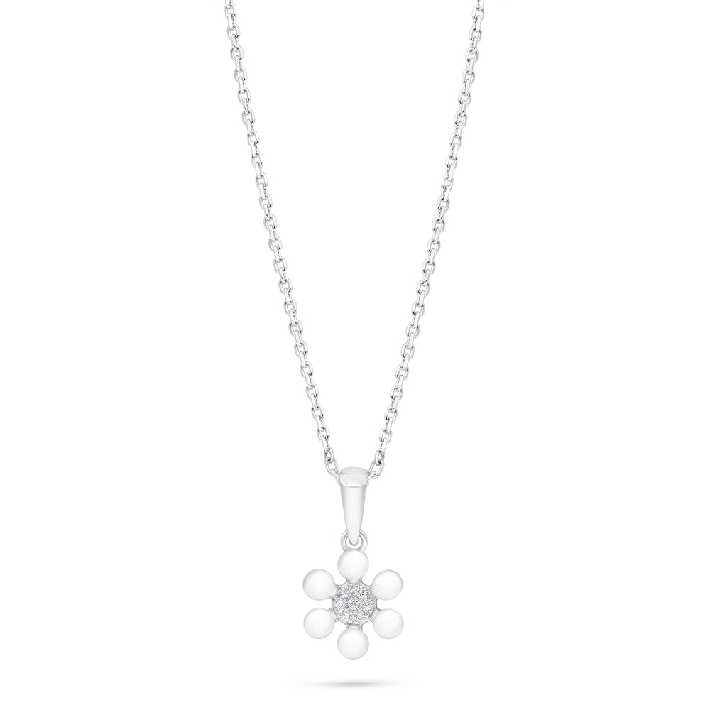 Sterling Silver 925 Necklace Rhodium Plated Embedded With Natural White Pearl And White Zircon