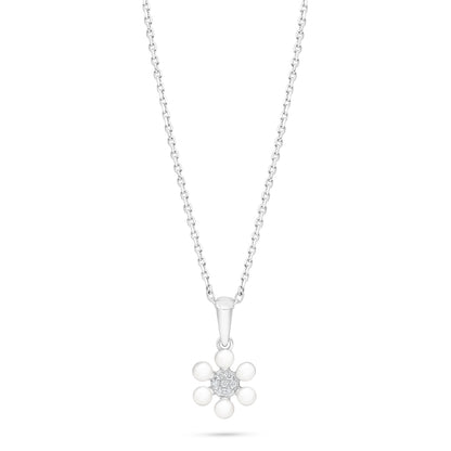 Sterling Silver 925 Necklace Rhodium Plated Embedded With Natural White Pearl And White Zircon