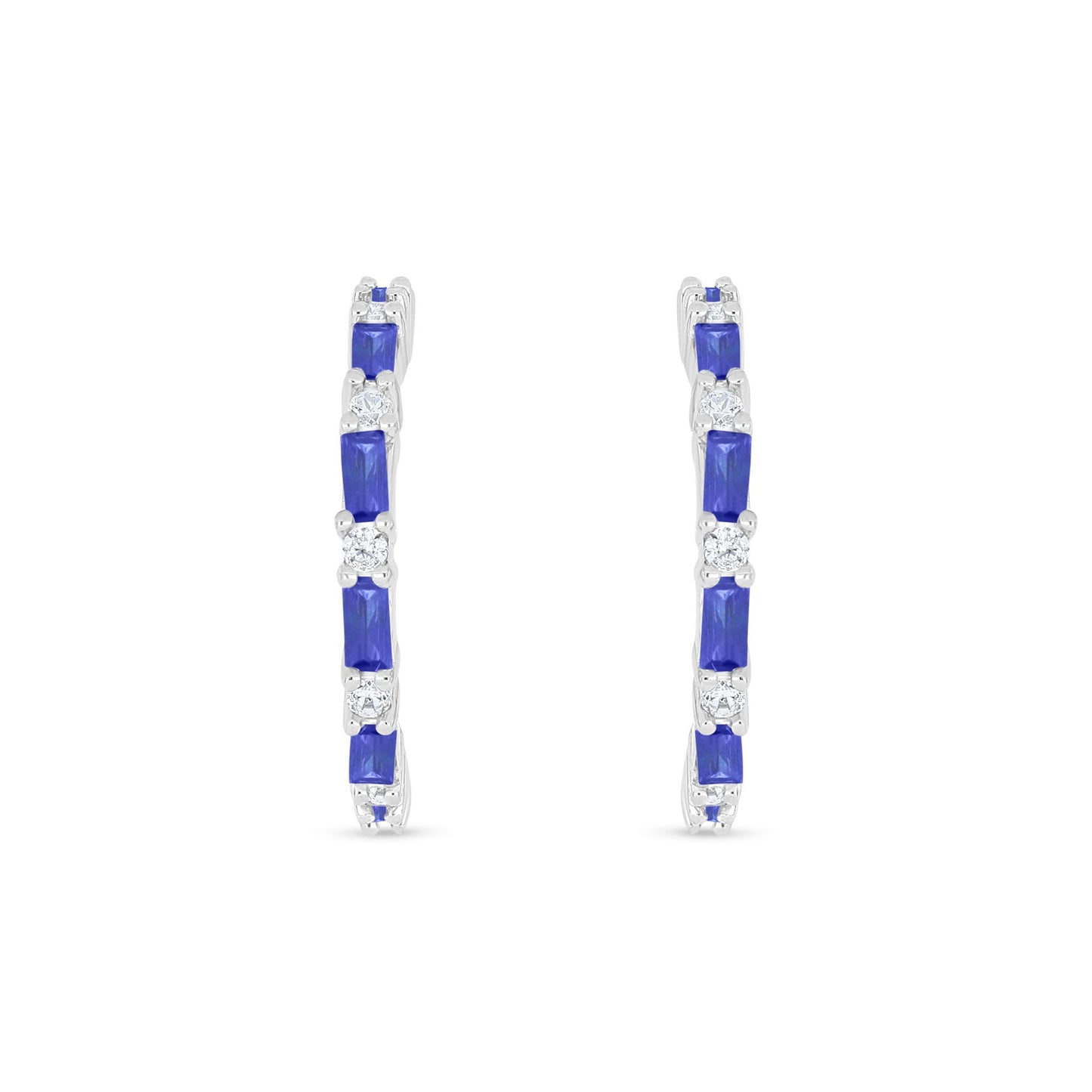Sterling Silver 925 Earring Rhodium Plated Embedded With Sapphire Corundum And White Zircon