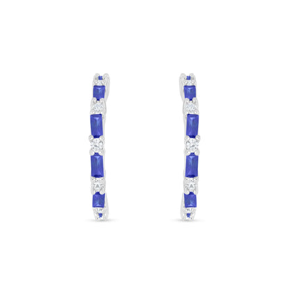 Sterling Silver 925 Earring Rhodium Plated Embedded With Sapphire Corundum And White Zircon