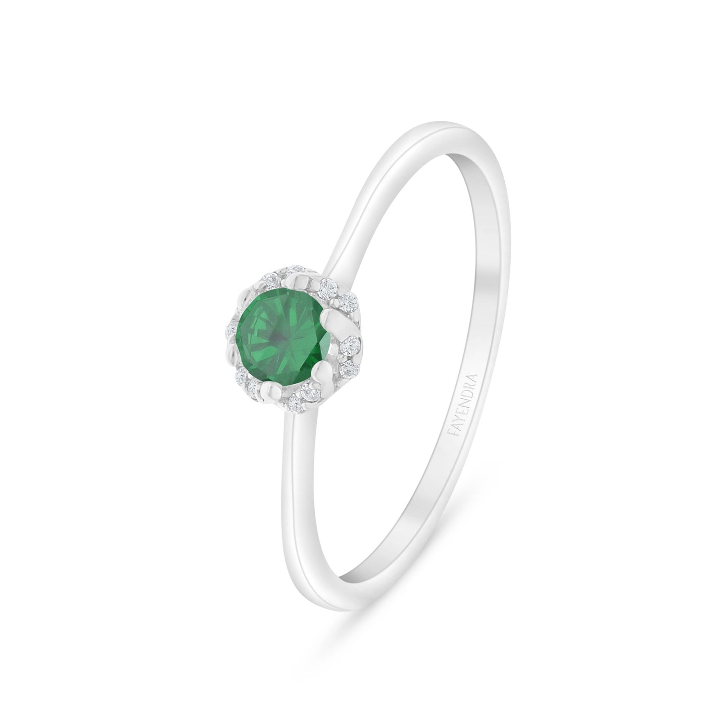 Sterling Silver 925 Ring Rhodium Plated Embedded With Emerald Zircon And White Zircon