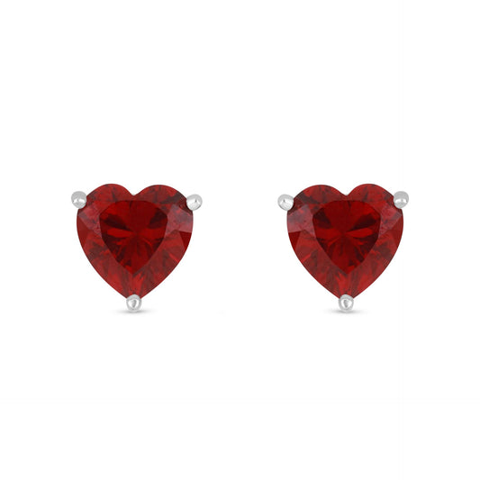 Sterling Silver 925 Earring Rhodium Plated Embedded With Ruby Corundum