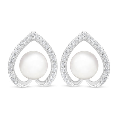 اقراط من الفضة الخالصة عيار 925 مطلية روديوم مرصعة لولو ابيض طبيعي و فص ابيض